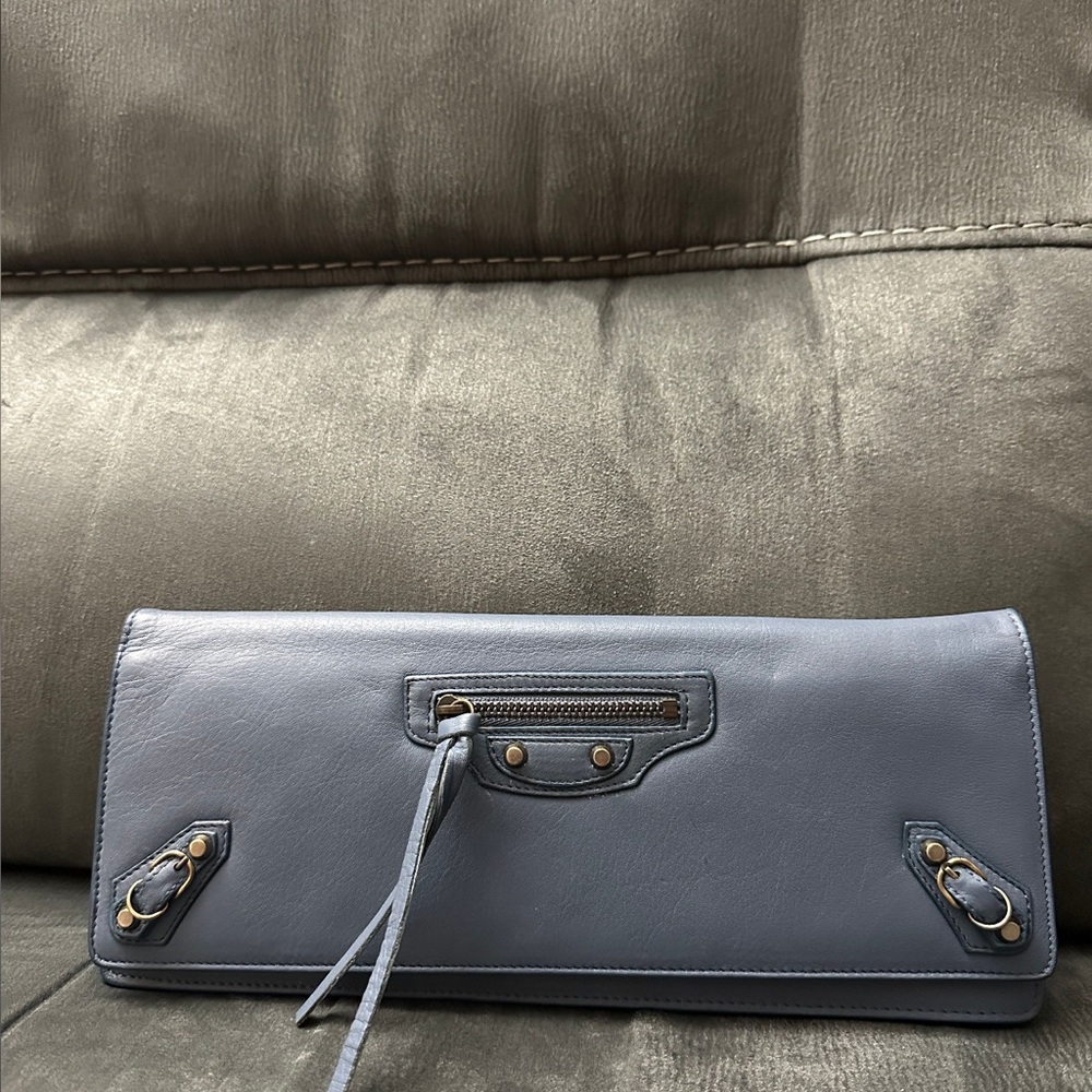 Blue Balenciaga Leather Clutch